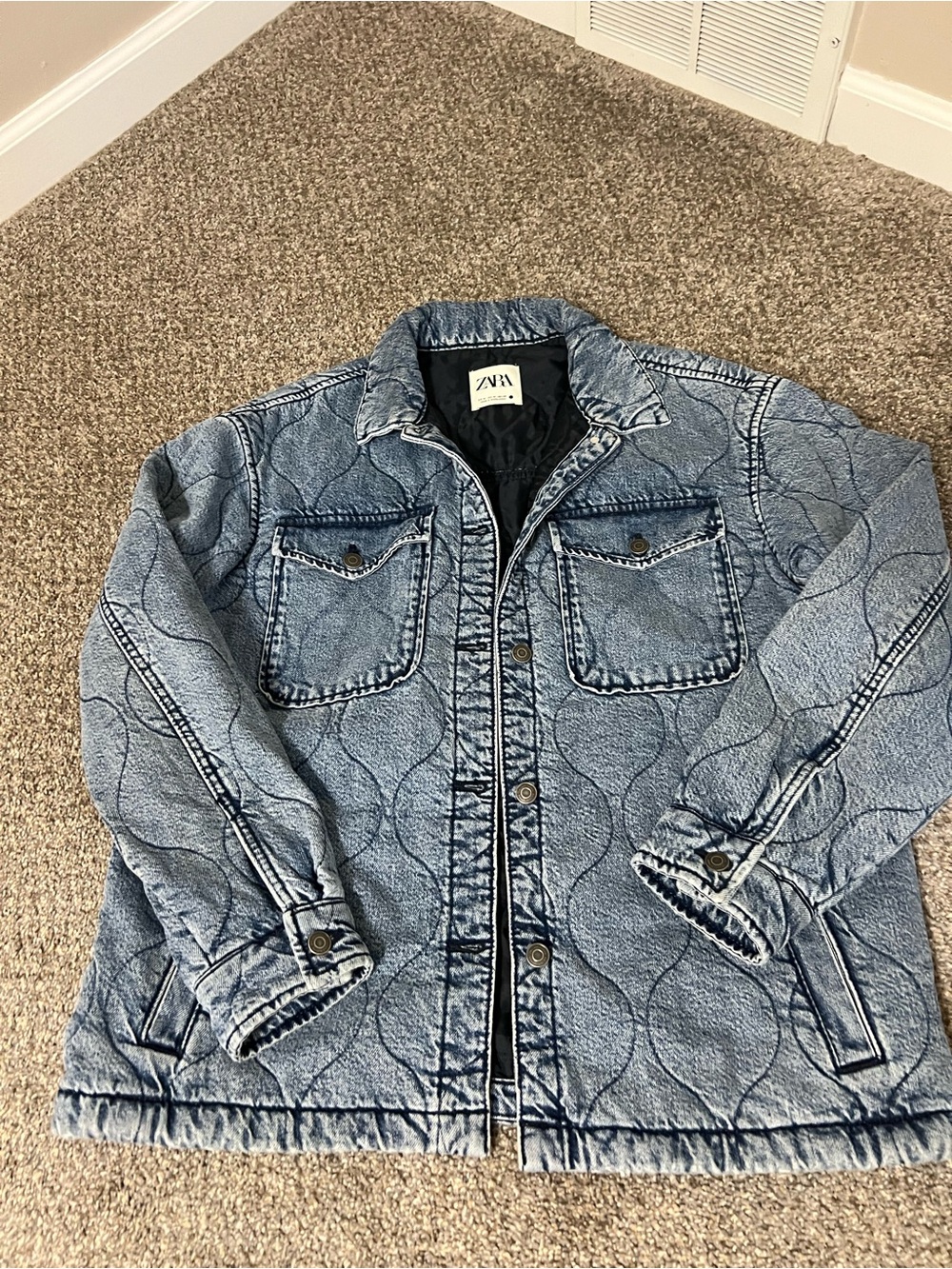 Zara Blue Quilted Denim Jacket